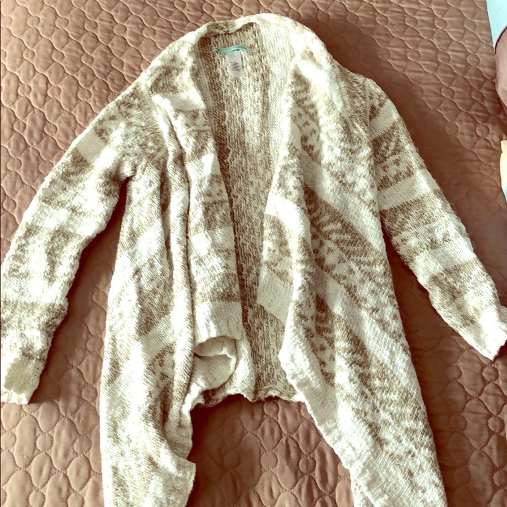 Long, tan and cream sweater